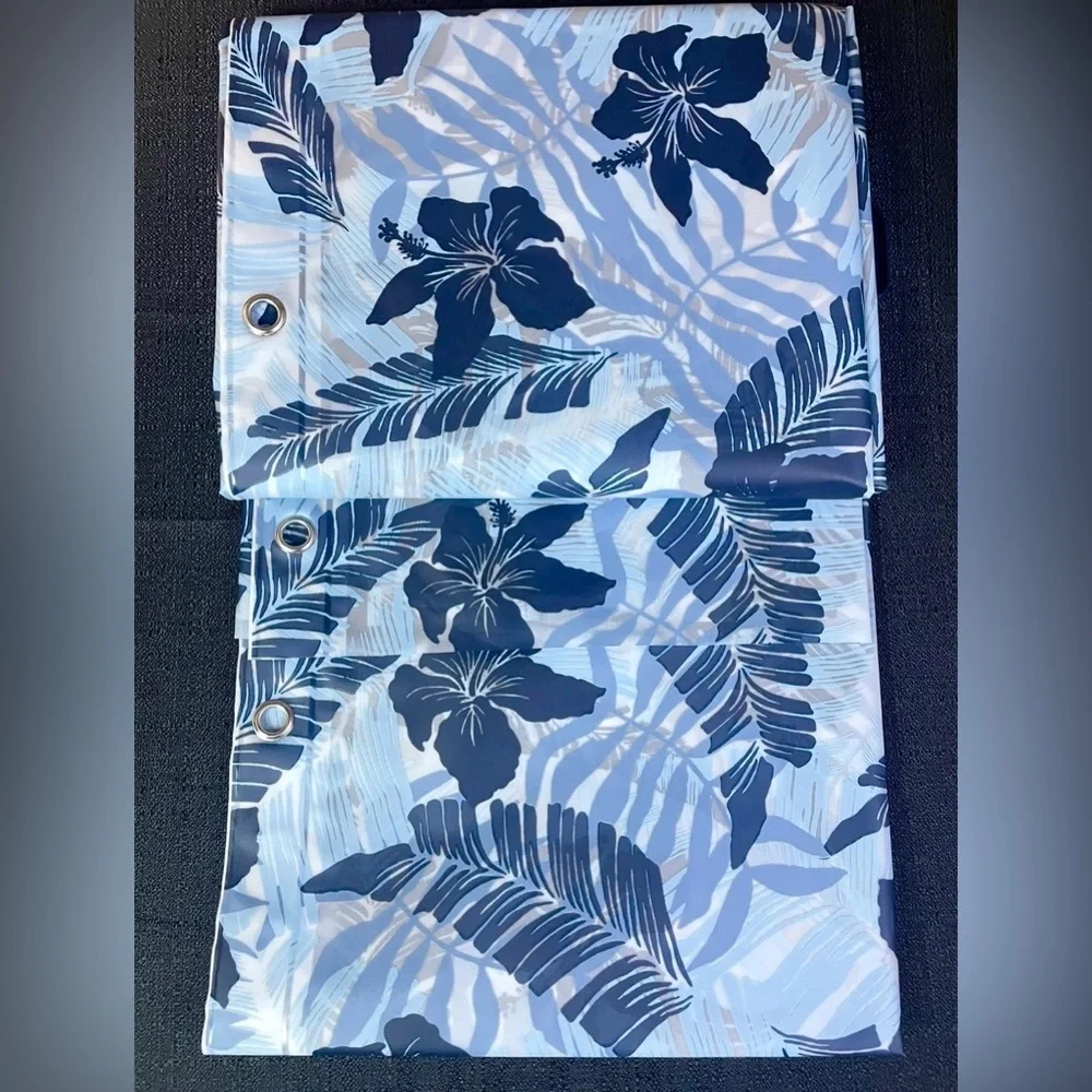 Blue Floral Tropical PEVA Shower Curtain Semi-Clear Liner Island Flowers NEW NWT